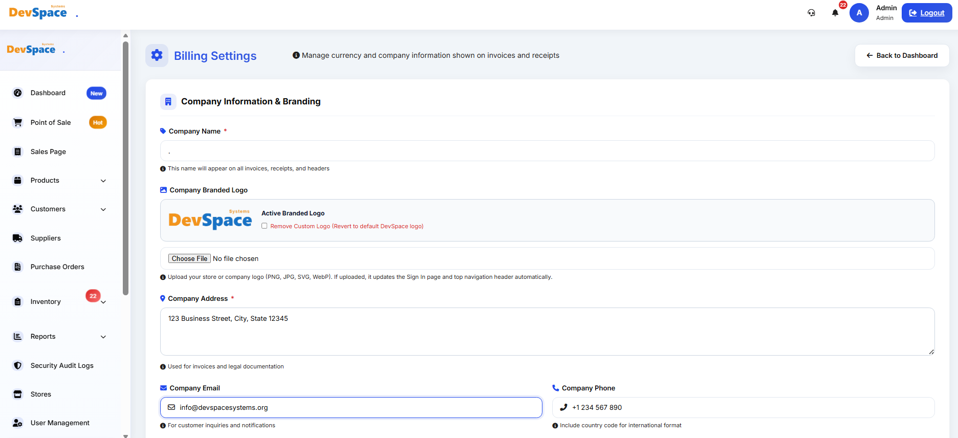 Billing & System Settings