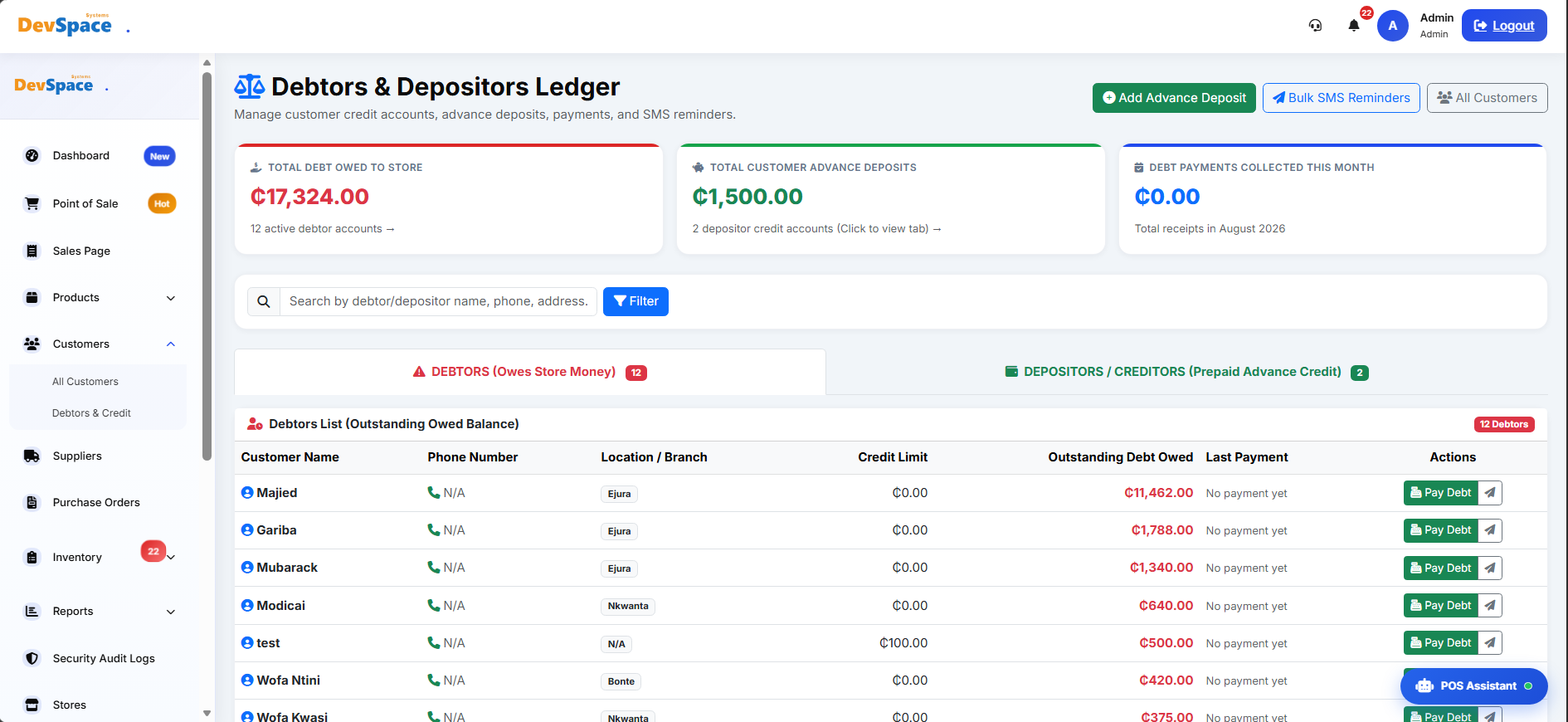 Customer Debtors Ledger