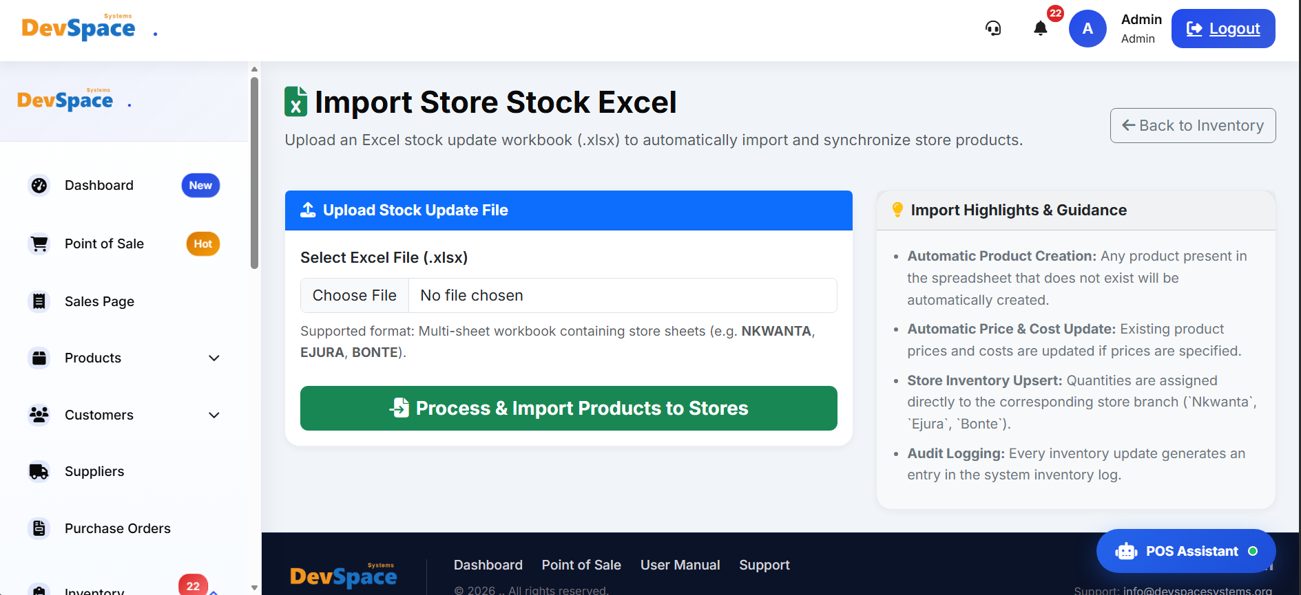 Excel Stock Import Interface