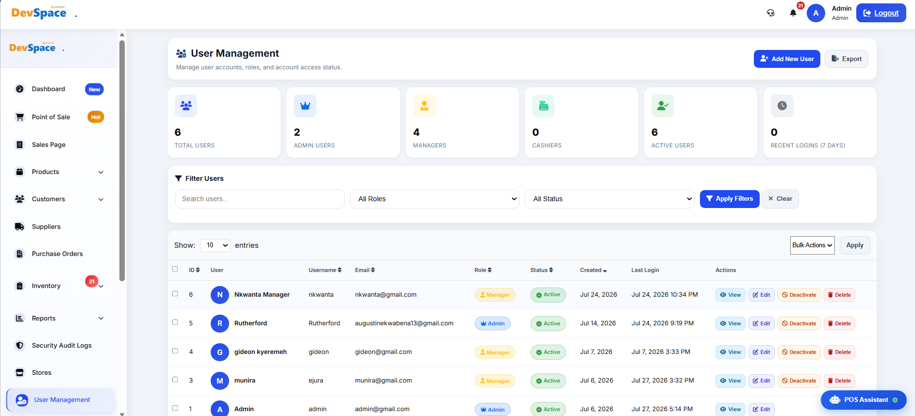 User Management Interface